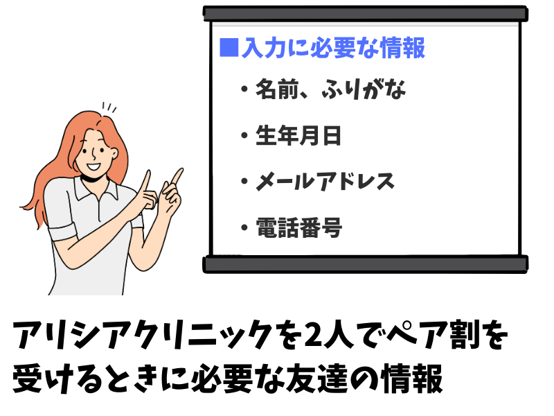 アリシアクリニックを2人でペア割を受けるときに必要な友達の情報