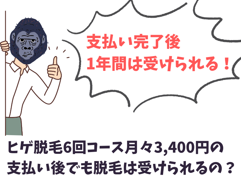 ゴリラクリニックのヒゲ脱毛6回コース月々3,400円の支払い後でも脱毛できるの？