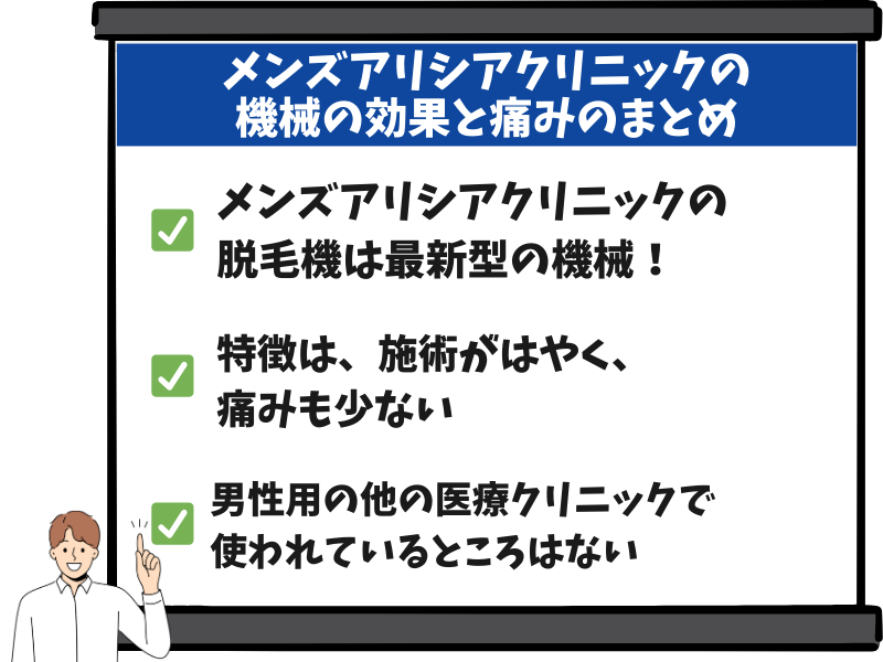 メンズアリシアクリニックの機械の効果と痛みのまとめ
