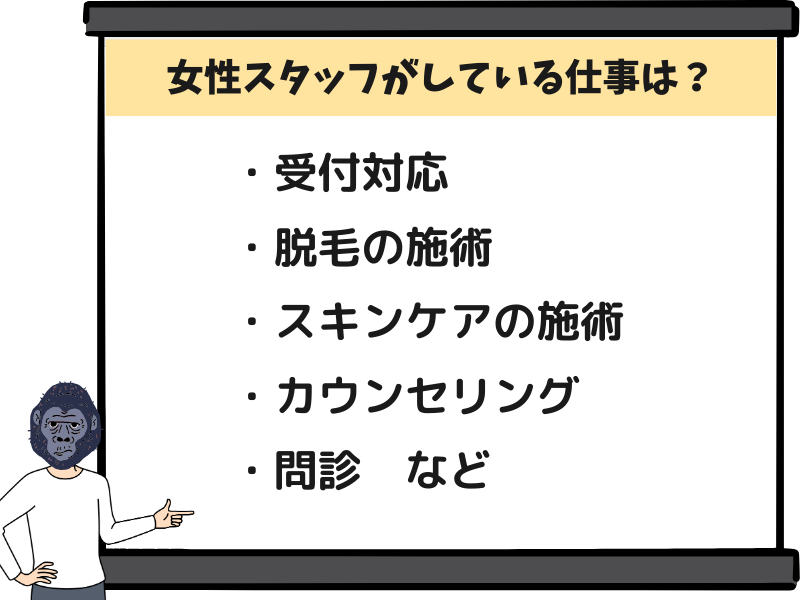 ゴリラクリニックで女性スタッフがしている仕事
