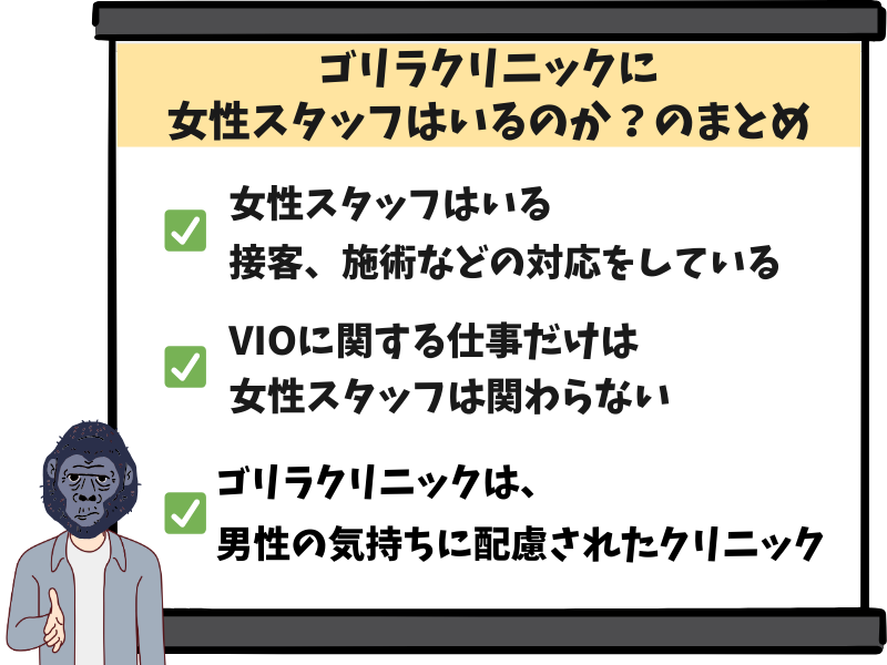 ゴリラクリニックに女性スタッフはいるのか？のまとめ